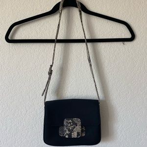 Black and Faux Snakeskin Mini Purse w/ Long Strap